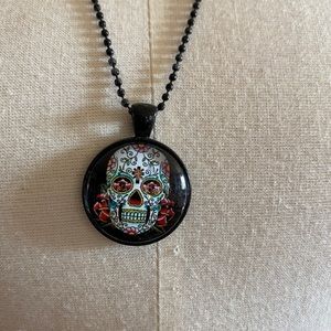 Black Sugar skull day of the dead necklace. Great for Halloween